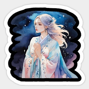 Anime Girl Watercolor Drawing Sticker